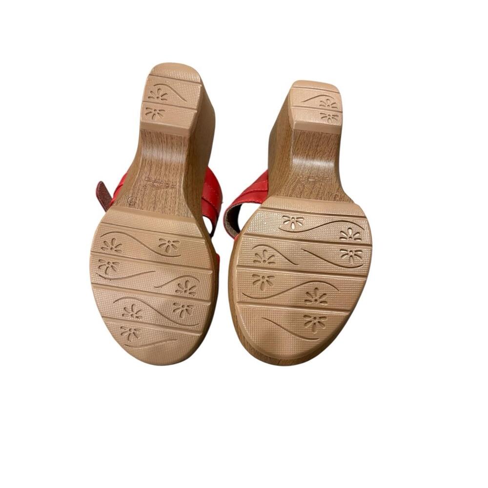 Dansko Jessie Leather Sandals Womens 37 Red Platform Buckle Strap Wedge Heel - Picture 8 of 9